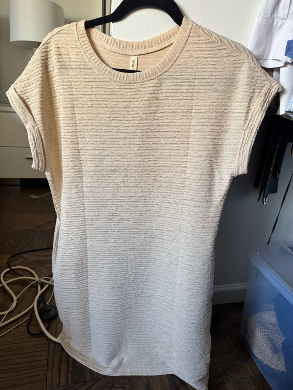 Casual Cream Ribbed T-Shirt Dress